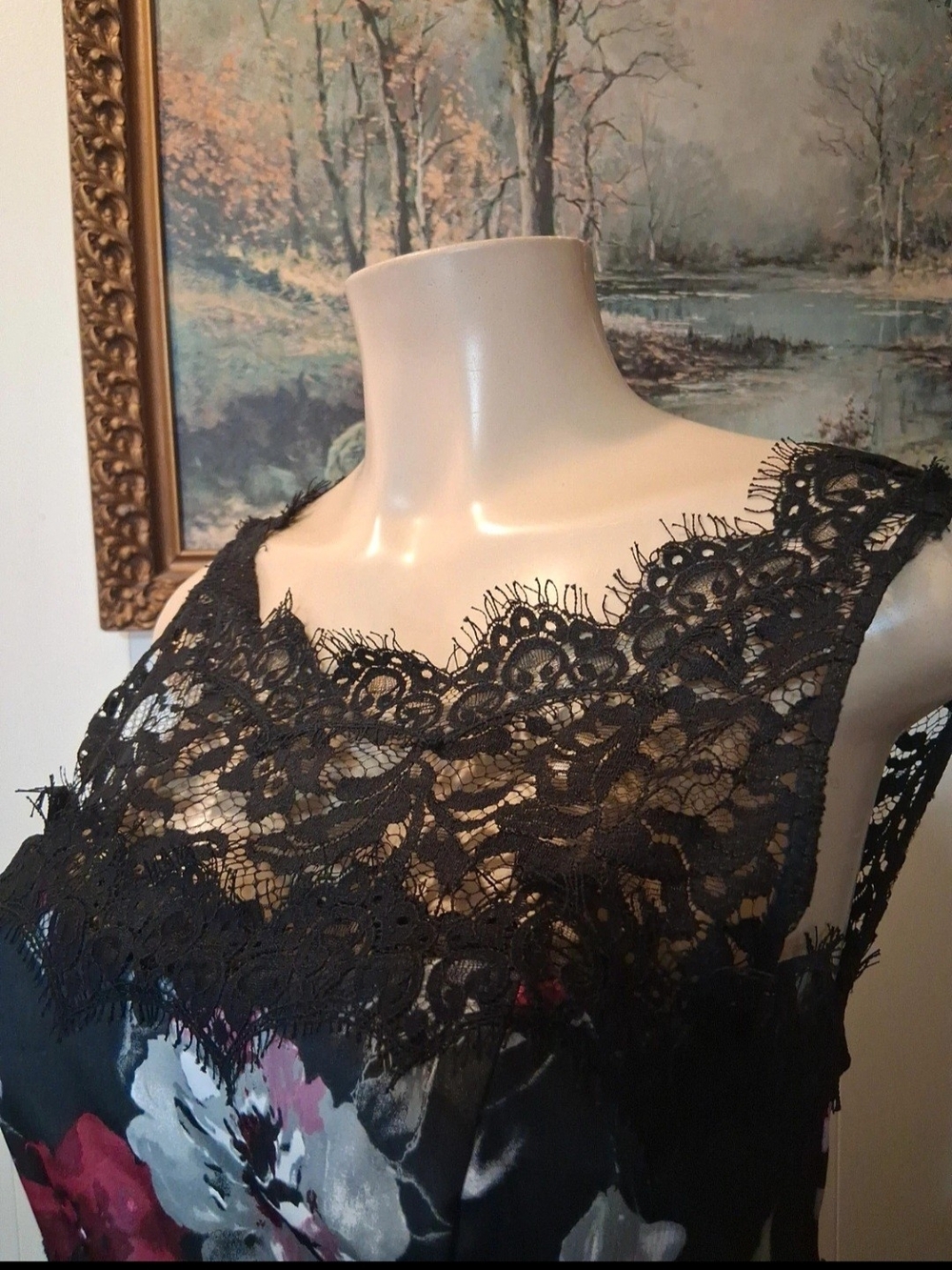 White House Black Market Dress with Black Lace Trim